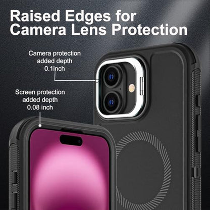 YKHJKLEC for iPhone 16 Plus Case, Military Grade 3 in 1 Heavy Duty Shockproof/Drop Proof/Dust Proof with Kickstand Case, with 2 x Tempered Glass Screen Protector & 1 x Wrist Strap (ZJ-Black/Black) - color: ZJ-Black/Black