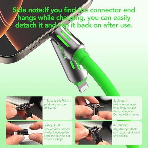 MFish 240W 4-in-1 Fast Charging Cable, Green, 6.6FT - color: Green, size: 6.6FT