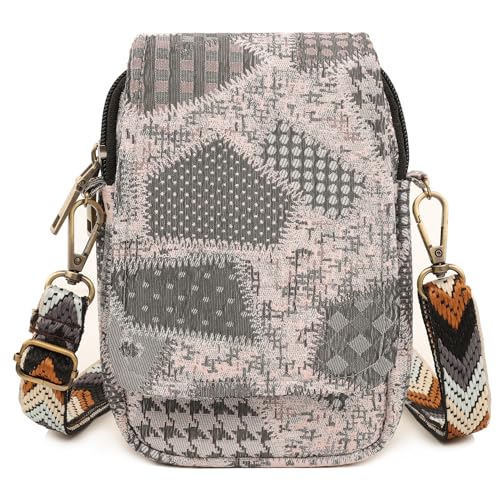 SILKAREA Embroidered Cute Mini Crossbody Bag for Women Small Handbags Wristlet Wallet Bag Cell-phone Pouch Coin Purse - color: Spliced Pink