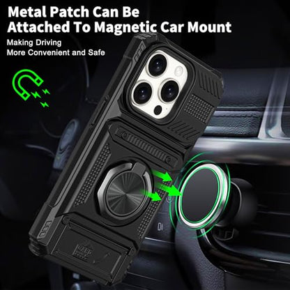 Vofolen for iPhone 15 Pro Max Case Wallet with Card Holder [Store 2 Cards] | 360° Magnetic Rotated Ring Kickstand, Heavy Duty Shockproof Protection Wallet Phone Case for iPhone 15 Pro Max 6.7'' Black - color: Black