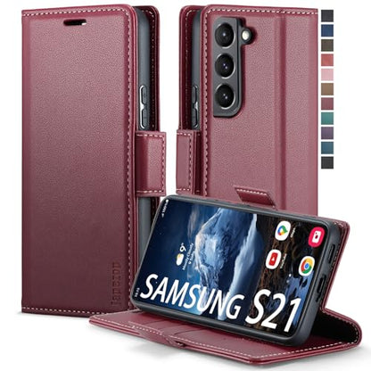 Samsung Galaxy S21 5G Wallet Case with Card Holder RFID Blocking Kickstand Magnetic,Leather Flip Case for Samsung Galaxy S21 5G 6.2 Inch (Fashion Wine Red) - color: Fashion Wine Red, size: S21 5G 6.2"