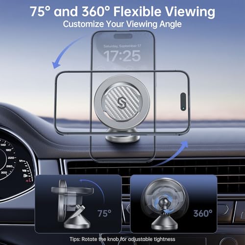 SYNCWIRE MagSafe Car Mount, Adjustable Magnetic Phone Holder, Carbon Fiber - color: Titanium Silver