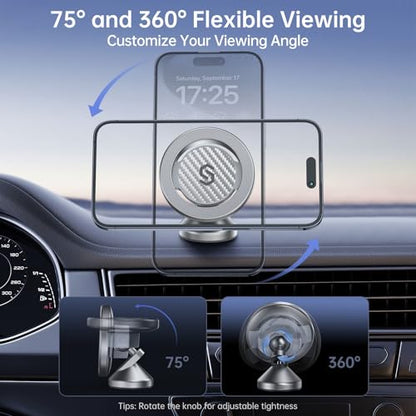 SYNCWIRE MagSafe Car Mount, Adjustable Magnetic Phone Holder, Carbon Fiber - color: Titanium Silver
