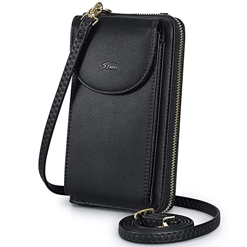 S-ZONE Small Crossbody Bags for Women Phone Purse RFID Blocking Wallet | Card Slots, Vegan Leather, Anti-theft, Multi Pockets, Detachable Adjustable Strap, Travel Eveyday Outing - color: A-black