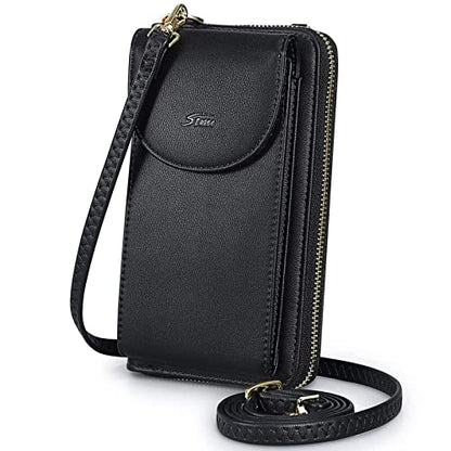 S-ZONE Small Crossbody Bags for Women Phone Purse RFID Blocking Wallet | Card Slots, Vegan Leather, Anti-theft, Multi Pockets, Detachable Adjustable Strap, Travel Eveyday Outing - color: A-black