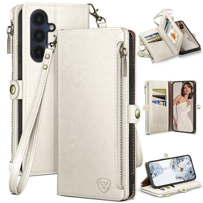 XcaseBar Compatible with Samsung Galaxy A16 5G Wallet case with Zipper Credit Card Holder【RFID Blocking】,Flip Folio Book PU Leather Phone case Shockproof Cover Women Men for Samsung A16 case White - color: White