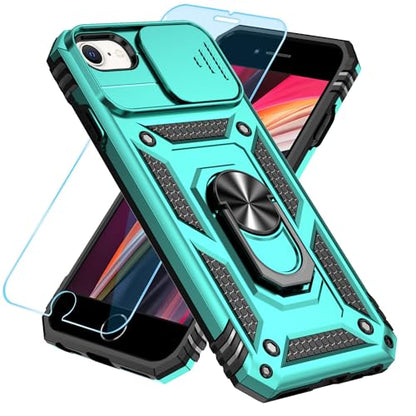 SunStory Compatible with iPhone SE 2022/2020/3rd/2rd / 6/7/8 Case with HD Screen Protector & Slide Camera Cover & Kickstand, [Military-Grade] Phone Case for iPhone SE 2020/2022/6/7/8 (Teal) - color: Teal