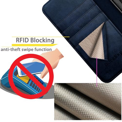 DuckSky Compatible with iPhone 17 Pro Max 6.9" Genuine Leather Wallet case【RFID Blocking】【4 Credit Card Holder】【Real Leather】 Flip Phone case Cover Women Men for Apple 17 Pro Max case Dark Blue - color: Dark Blue