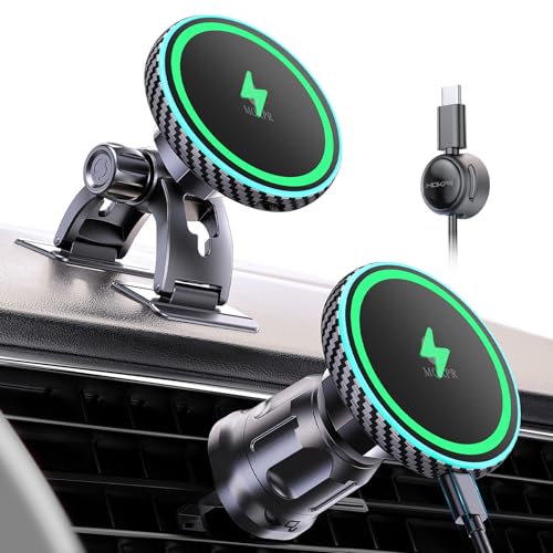 for iPhone Magsafe Car Mount Charger Vent-LED Wireless Car Charger - color: Gcarbon fiber