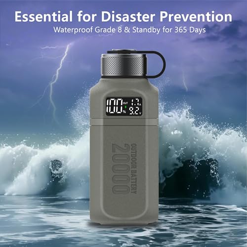 20,000mAh Rugged Power Bank with Fast Charge USB-C PD, IP68 Waterproof Shockproof, Includes 420lm Bright Camping Lantern, Tactical Outdoor Charger for Hiking Camping Survival Emergency（Grey） - color: Grey