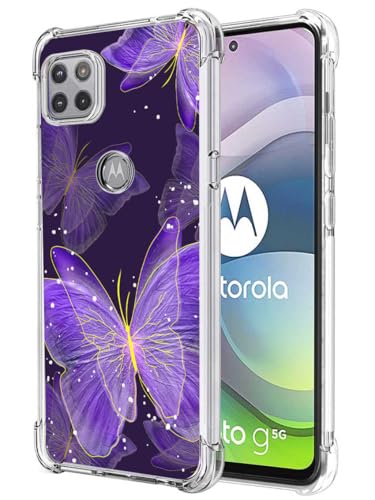 for Moto One 5G Ace Case, Moto G 5G Case, Slim Flexible TPU for Girls Women Airbag Bumper Shock Absorption Rubber Soft Silicone Case Cover Fit for Motorola Moto One 5G Ace (Purple Butterfly) - color: Purple Butterfly