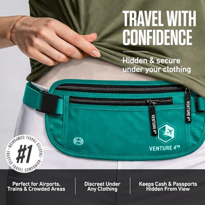 VENTURE 4TH Travel Money Belt, RFID Blocking Passport Holder - Turquoise - color: Turquoise