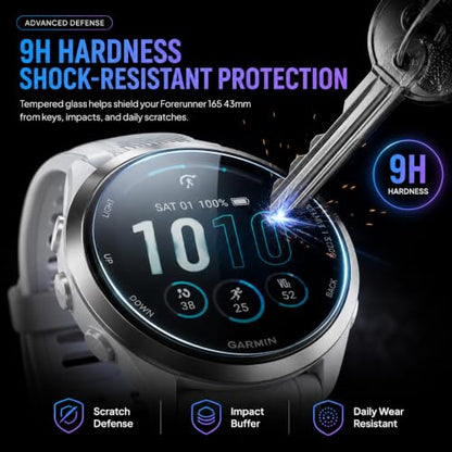 6 Pack Screen Protector for Garmin Forerunner 165/165 Music 43mm | 9H Tempered Glass,High clarity,responsive touch,anti-shatter,bubble-free install and scratch protection for daily wear. - size: For Garmin Forerunner 165 43mm 1.69-Inch