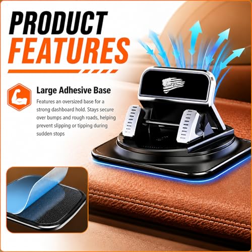 Car Dashboard Phone Holder with Land of Free,360° Rotatable Car Phone Holder Mount with Strong Self‑Adhesive,Universal Anti‑Slip Cell Phones Cars Mount for Horizontal & Vertical Place - color: Flag