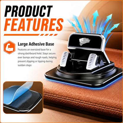Car Dashboard Phone Holder with Land of Free,360° Rotatable Car Phone Holder Mount with Strong Self‑Adhesive,Universal Anti‑Slip Cell Phones Cars Mount for Horizontal & Vertical Place - color: Flag