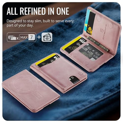 Strapurs Strong Magnetic Wallet Card Holder for MagSafe Phones and Cases, Slim PU Leather Detachable Phone Wallet with 6 Card Slots RFID Blocking for iPhone 17/16/15/14/13/12/Pro/Max/Plus – Pink - color: Pink