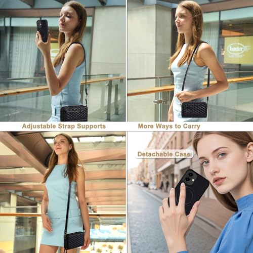 Harryshell Compatible with iPhone 17 Case Wallet Multi Zipper Detachable Removable Cover Purse with RFID Blocking Card Slots Holder Mirror Crossbody Strap (Compatible with Magsafe - Black) - color: Compatible with Magsafe - Black, size: iPhone 17