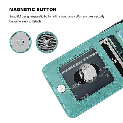 KIHUWEY for iPhone 11 Pro Max Wallet Case Card Holder Kickstand, Mint Green | Credit Card Slots, PU Leather, Magnetic Clasp, Flip Heavy Duty Protection Cover for Men and Women - color: Mint Green