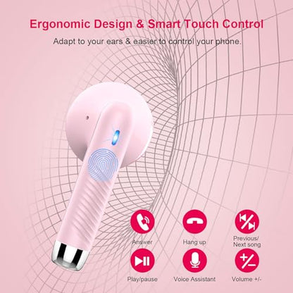 Wireless Earbuds, Bluetooth 5.4 Earbuds Stereo Bass, Bluetooth Headphones - color: Deep Pink