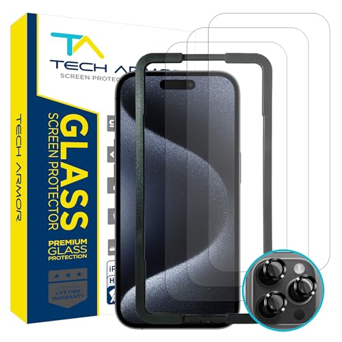 Tech Armor Screen Protector for iPhone 15 Pro Max, Ballistic Glass, 3-Pack - size: iPhone 15 Pro Max - 6.7 inch