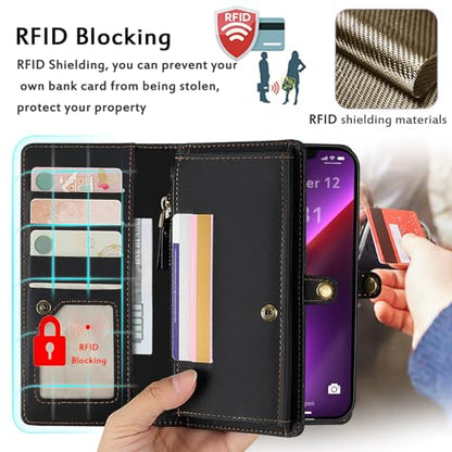 for Wallet Case Compatible with iPhone 13 Pro Max,Multi-Function Detachable 2 in 1 Magnetic iPhone 13 Pro Max Case Wallet,Flip Strap Zipper Card Holder Phone Case with Shoulder Straps (Black) - color: Black, size: iPhone 13 pro max