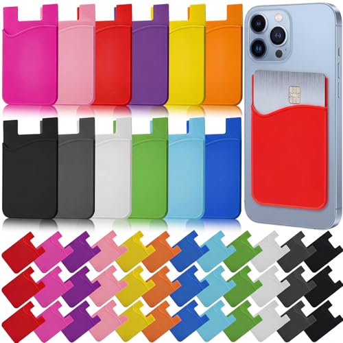 Kanayu 48 Pcs Cell Phone Wallet Silicone Adhesive Phone Case Phone Pocket Card Holder for Most Phones, 12 Colors
