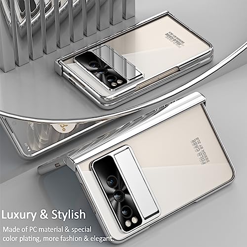 for Google Pixel Fold Case with Screen Protector & Kickstand & Hinge Protection 360 Full Body Shockproof Phone Cover Case for Google Pixel Fold 2023 - Silver