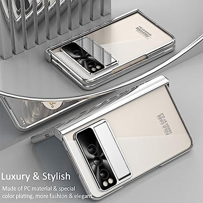 for Google Pixel Fold Case with Screen Protector & Kickstand & Hinge Protection 360 Full Body Shockproof Phone Cover Case for Google Pixel Fold 2023 - Silver