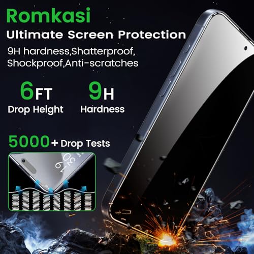 Romkasi 4 Pack Privacy Screen Protector for iPhone 15 Pro 6.1 Inch with 4 Pack Camera Lens Protector, Anti Spy Tempered Glass Film, Anti-Scratch, Touch Sensitive, Case Friendly - color: iPhone 15 Pro