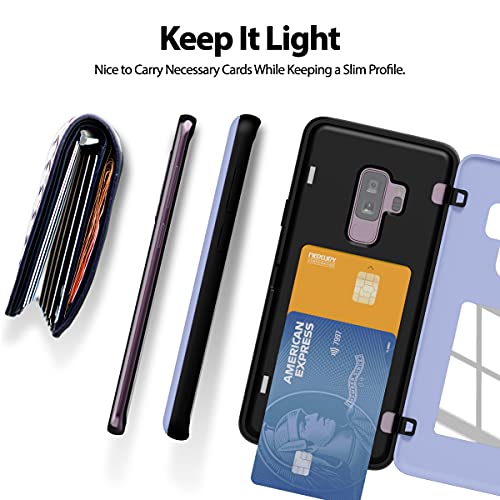 GOOSPERY Magnetic Door Bumper Compatible with Galaxy S9 Plus, Card Holder Wallet Case Easy Magnet Auto Closing Protective Dual Layer Sturdy Phone Back Cover - Purple - color: Purple, size: Galaxy S9 Plus