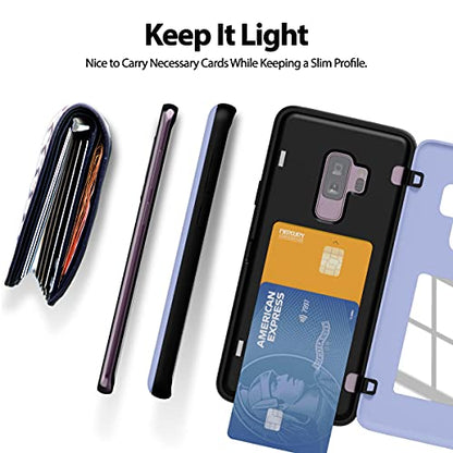 GOOSPERY Magnetic Door Bumper Compatible with Galaxy S9 Plus, Card Holder Wallet Case Easy Magnet Auto Closing Protective Dual Layer Sturdy Phone Back Cover - Purple - color: Purple, size: Galaxy S9 Plus