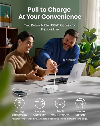 Anker Nano Charging Station, 100W 7-in-1 Power Strip, Retractable Charger - color: White