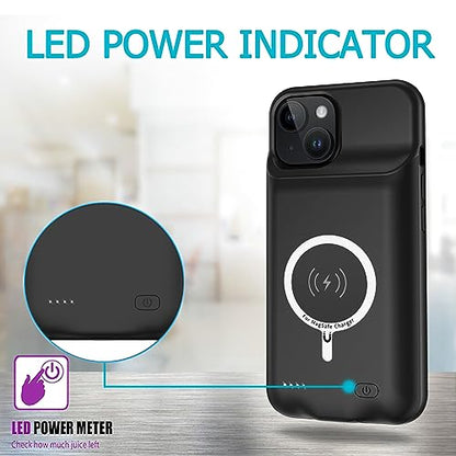 Battery Case for iPhone 15, 10000mAh High Capacity Rechargeable Portable Protective Extended Charger Case Wireless Charging Compatible with iPhone 15 (6.1 inch) Charging Case & Carplay (Black) - size: iPhone 15