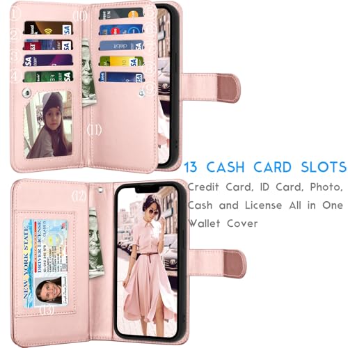 Tekcoo Wallet Case Compatible with iPhone 16E 2025 (6.1 inch) Luxury ID Cash Credit Card Slots Holder [Detachable Magnetic Hard Case] Carrying Pouch Folio Flip PU Leather Cover [Rose Gold] - color: Rose Gold, size: 16E 2025