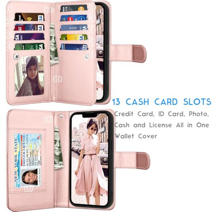 Tekcoo Wallet Case Compatible with iPhone 16E 2025 (6.1 inch) Luxury ID Cash Credit Card Slots Holder [Detachable Magnetic Hard Case] Carrying Pouch Folio Flip PU Leather Cover [Rose Gold] - color: Rose Gold, size: 16E 2025