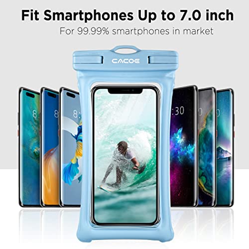 CACOE Floatable Waterproof Phone Pouch 2 Pack Up to 7.0",Black+Light Blue | Floatable, IPX8 Waterproof Phone Case,Adjustable Lanyard,Dry Bags for Beach/Cruise/Travel/Camping/Kayak/Vacation Essentials - color: Black+Light Blue