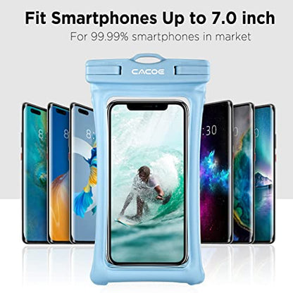 CACOE Floatable Waterproof Phone Pouch 2 Pack Up to 7.0",Black+Light Blue | Floatable, IPX8 Waterproof Phone Case,Adjustable Lanyard,Dry Bags for Beach/Cruise/Travel/Camping/Kayak/Vacation Essentials - color: Black+Light Blue