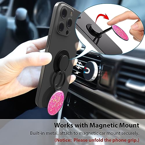Phone Ring Holder, Phone Grip Holder Finger Kickstand, Foldable & Adjustable Metal Cell Phone Rings Gripper Stand Work with Magnetic Car Mount for iPhone Samsung & Other Phones - Sparkle Pink - color: Sparkle Pink