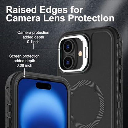 YKHJKLEC for iPhone 16 Case, Military Grade 3 in 1 Heavy Duty Shockproof/Drop Proof/Dust Proof with Kickstand Case, with 2 x Tempered Glass Screen Protector & 1 x Wrist Strap (ZJ-Black/Black) - color: ZJ-Black/Black