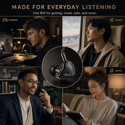 Rosmas Wired Earbuds with Mic,SM10 Pro Wired Gaming IEM Earbuds with Mic, Detachable 2-Pin Cable, 4BA+1DD Hybrid in-Ear Headphones, Secure Over-Ear Fit, 3.5mm for PC and Controllers，Black - color: Black