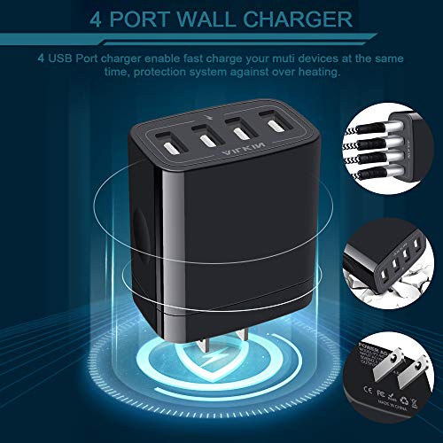 Wall Charger, USB Charger Adapter, AILKIN 4.8A 4Multi Port Fast Charging - color: Black