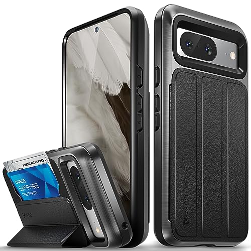 VENA vCommute for Google Pixel 8 Wallet Case, Black | Military-Grade Drop Protection, Premium Leather Magnetic Flap Cover, Hidden Card Holder, RFID Blocking, Multi-Angle Kickstand - size: Google Pixel 8, style: Pixel 8