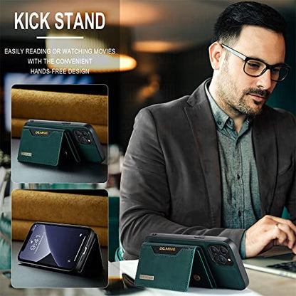 Leather Wallet Phone Cases Compatible with iPhone 14 Pro Max Case with Card Holder Men 6.7'' 2 in 1 Detachable Back Cover (Green, IP 14 Pro Max) - color: Green, size: IP 14 Pro Max