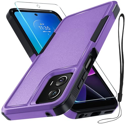 for Motorola Moto G Power 5G 2024 Case, Full Body Heavy Duty Rugged Shockproof Protective Phone Cover with Lanyard Strap, Tempered Glass Screen Protector,Lavender | with Tempered Glass Screen Protector+Lanyard Strap,Rugged Shockproof Protective Phone Case