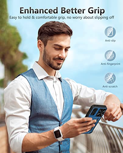FNTCASE for Samsung Galaxy A14-5G Case with Slide Camera Cover & Holster | Built in Kickstand, Military Grade Dropproof Protection, Heavy Duty Rugged Phone case, Outdoor Protection - color: Blue Navy