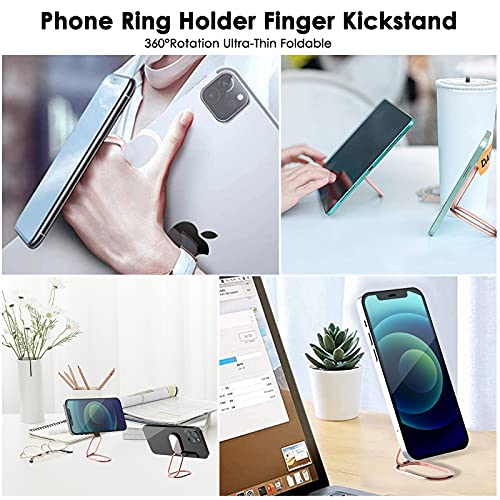 Phone Holder Foldable Phone Stand Phone Ring Holder Finger Kickstand 360° Rotation Cell Phone Stand Metal Phone Grip for Magnetic Car Mount Sticky Phone Grip Compatible with Most Smartphones - color: Rose Gold