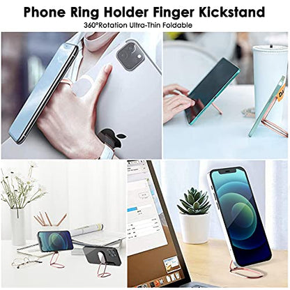 Phone Holder Foldable Phone Stand Phone Ring Holder Finger Kickstand 360° Rotation Cell Phone Stand Metal Phone Grip for Magnetic Car Mount Sticky Phone Grip Compatible with Most Smartphones - color: Rose Gold