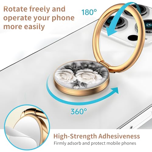 Cell Phone Ring Holder, Cute Metal Phone Grip Stand Finger Ring Kickstand, Flexible 360°Rotation Phone Tablet Case Accessories Compatible with Most Phones White Rose Floral - color: White Rose Floral