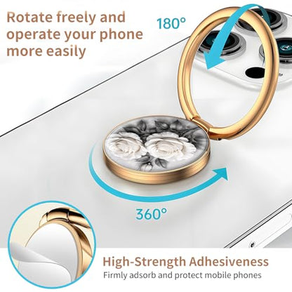 Cell Phone Ring Holder, Cute Metal Phone Grip Stand Finger Ring Kickstand, Flexible 360°Rotation Phone Tablet Case Accessories Compatible with Most Phones White Rose Floral - color: White Rose Floral