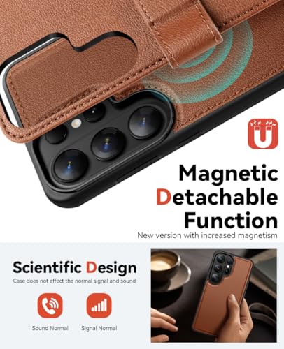 OCASE for Samsung Galaxy S26 Ultra Detachable Wallet Case with Card Holder, [2 in 1] PU Leather Flip Folio Case with RFID Blocking Stand Wrist Strap Shockproof Phone Cover 2026, Litchi Brown - color: Litchi Brown, size: Samsung Galaxy S26 Ultra